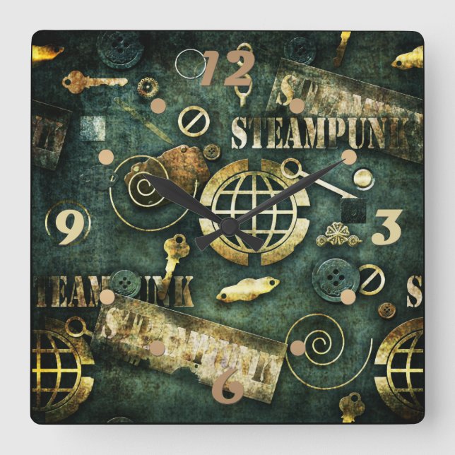 Steampunk Square Wall Clock (Front)
