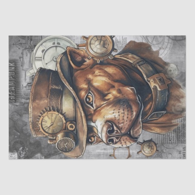 Steampunk Staffordshire Bull Terrier Dog Tissue Paper (Front)