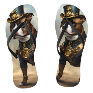 Steampunk Staffordshire Bull Terrier, Flip Flops