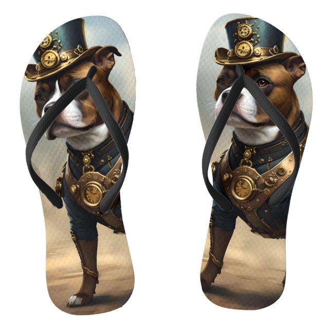 Steampunk Staffordshire Bull Terrier,  Flip Flops (Footbed)