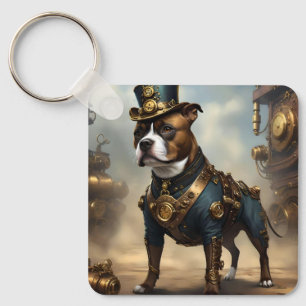 Steampunk Staffordshire Bull Terrier, Key Ring