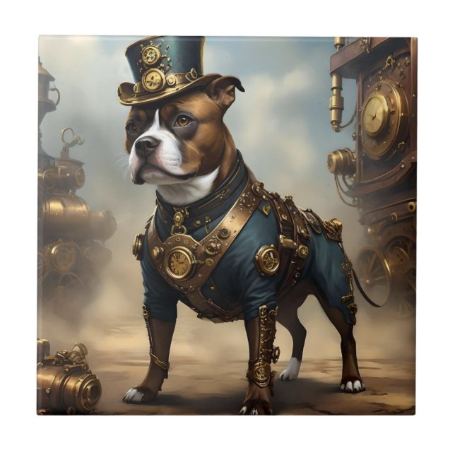 Steampunk Staffordshire Bull Terrier,  Tile (Front)
