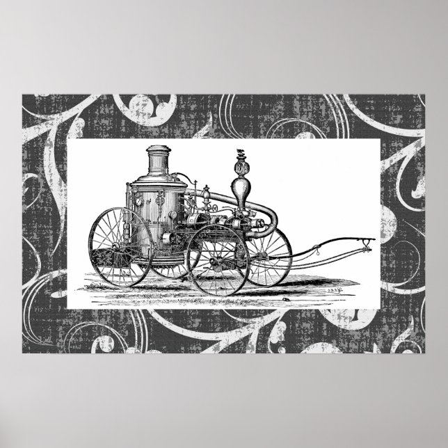 Steampunk Steam Fire Engine Poster (Front)