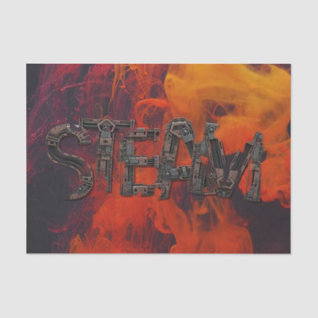 Steampunk Steam Lettering Amid Flames Tissue Paper (Front)