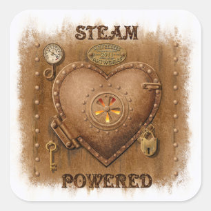 Steampunk Steam Powered Heart Sticker