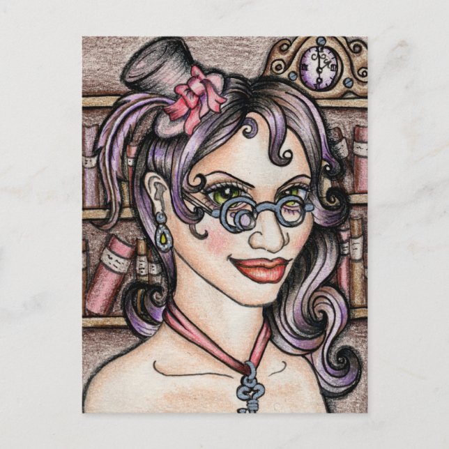 Steampunk Steamface Librarian Postcard (Front)