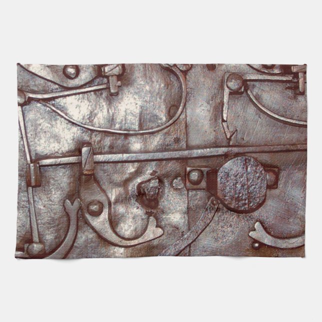 Steampunk Steel Door Pattern, Metal, Rivets, Cool Tea Towel (Horizontal)