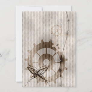 Steampunk Striped Damask Gears Wedding Invitation