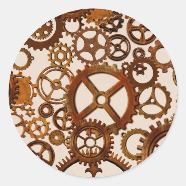 Steampunk style cogs classic round sticker (Front)