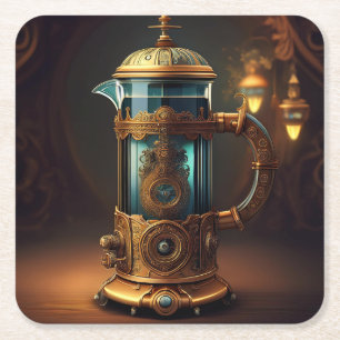 Steampunk Style French Press Square Paper Coaster