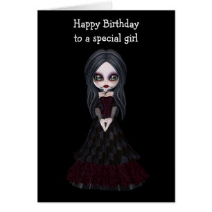 Steampunk style girl wearing black dress with red