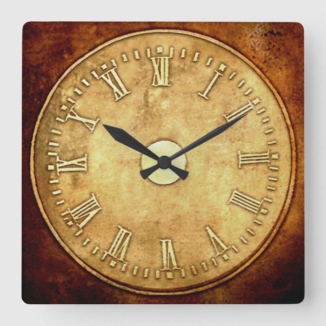 Steampunk Style Rust Edged   Square Wall Clock (Front)