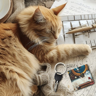 Steampunk Submarine Cat Tea Key Ring