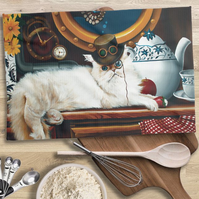 Steampunk Submarine Cat Tea Tea Towel (Creator Uploaded)