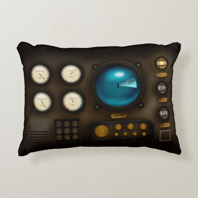 Steampunk Submarine Control Panel Sonar Display Decorative Cushion (Front)