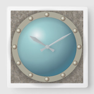 Steampunk submarine hublot square wall clock