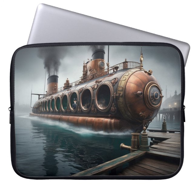 Steampunk Submersible Ocean-liner Laptop Sleeve (Front)
