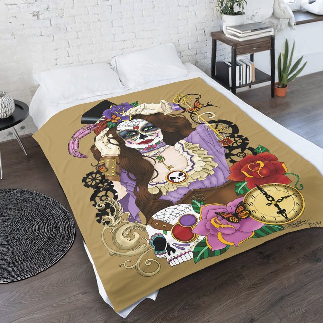 Steampunk Sugar Skull Fleece Blanket (Creator Uploaded)
