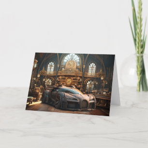 Steampunk Super Car Speedster Blank Note Card