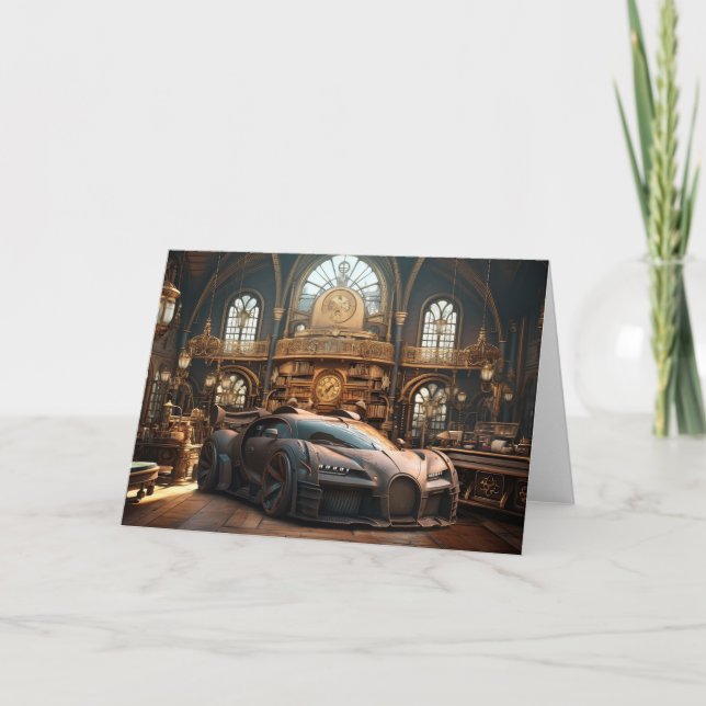 Steampunk Super Car Speedster Blank Note Card (Front)