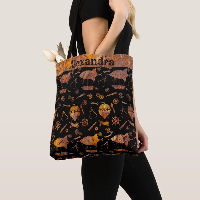 Steampunk Super Colourful Rusty Airships Tote Bag (Close Up)