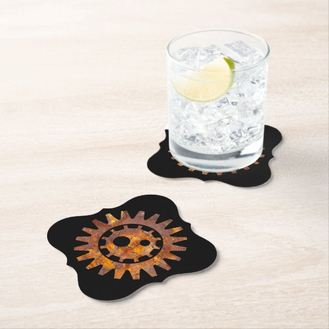 Steampunk Super Colourful Rusty Gear I Paper Coaster (Insitu)