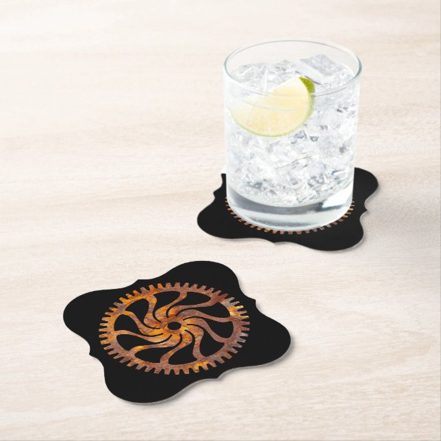 Steampunk Super Colourful Rusty Gear IV Paper Coaster (Insitu)