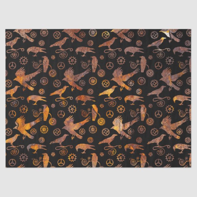 Steampunk Super Colourful Rusty Gears and Crows Tissue Paper (Front)