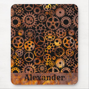 Steampunk Super Colourful Rusty Gears Custom Name Mouse Mat