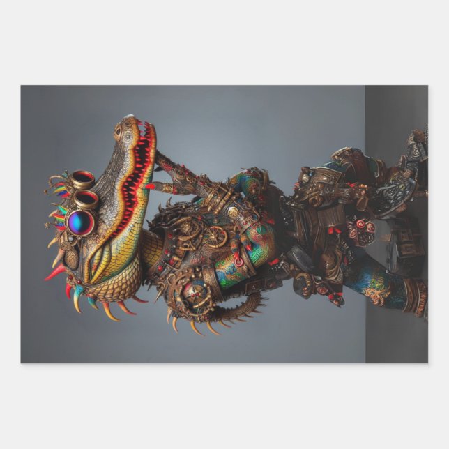 Steampunk Swamp Alligators Decoupage  Wrapping Paper Sheet (Front 2)