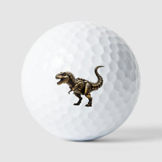 Steampunk T-Rex Mech – Brass Dino Beast Golf Balls (Front)