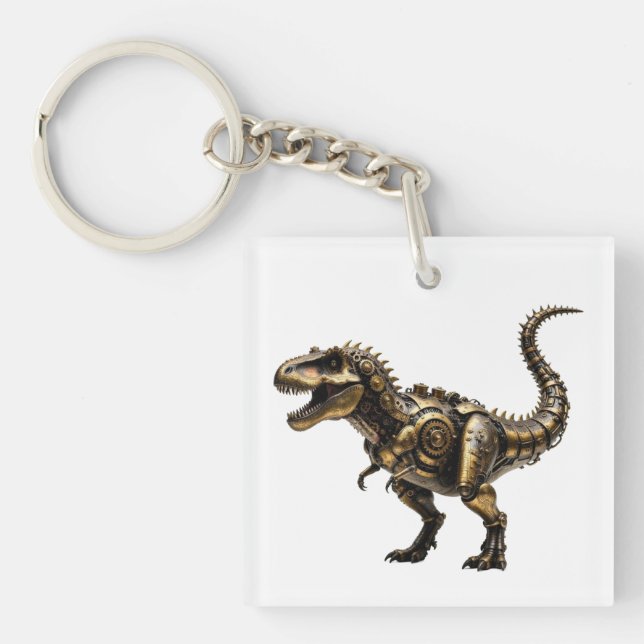 Steampunk T-Rex Mech – Brass Dino Beast Key Ring (Front)
