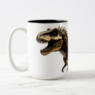 Steampunk T-Rex Mech – Brass Dino Beast Two-Tone Coffee Mug