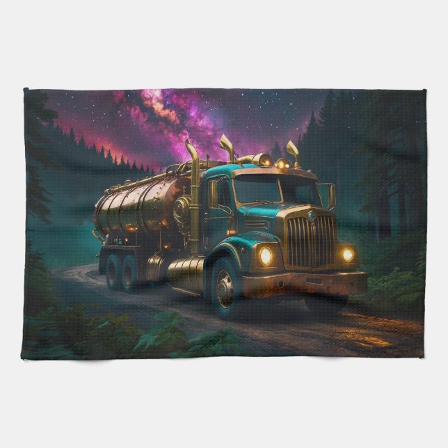 Steampunk Tanker Truck Tea Towel (Horizontal)