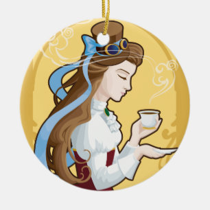 Steampunk Tea Time Ceramic Tree Decoration