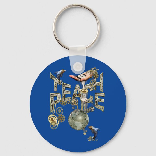 Steampunk Teach peace T-Shirt Trucker Hat Key Ring (Front)