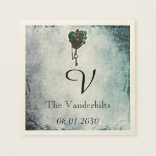 Steampunk Teal Heart Monogram Wedding Napkin