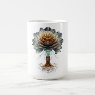 Steampunk Temporal Bloom: Mechanical Nature Engine Coffee Mug
