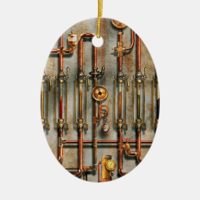 Steampunk - The lubrication manifold Ceramic Tree Decoration (Front)