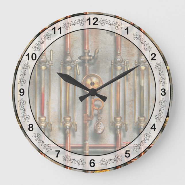 Steampunk - The lubrication manifold Large Clock (Front)