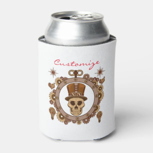 Steampunk Theme Top Hat Skull Thunder_Cove Can Cooler