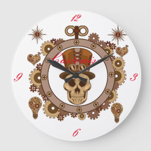 Steampunk Theme Top Hat Skull Thunder_Cove Large Clock