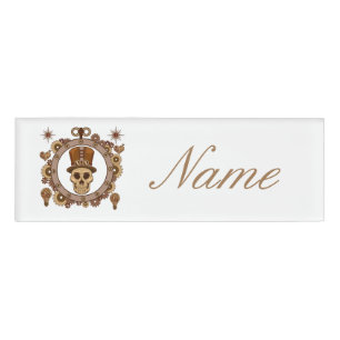 Steampunk Theme Top Hat Skull Thunder_Cove Name Tag