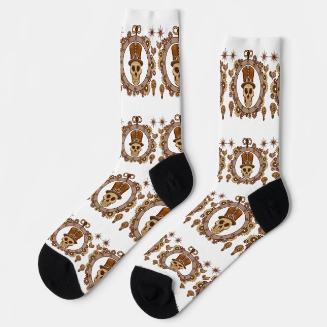 Steampunk Theme Top Hat Skull Thunder_Cove Socks (Left)