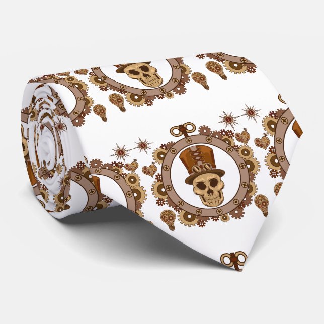 Steampunk Theme Top Hat Skull Thunder_Cove Tie (Rolled)
