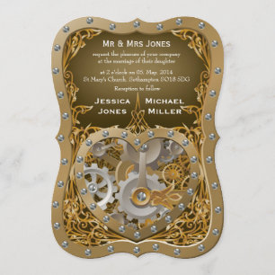 Steampunk theme wedding invitation