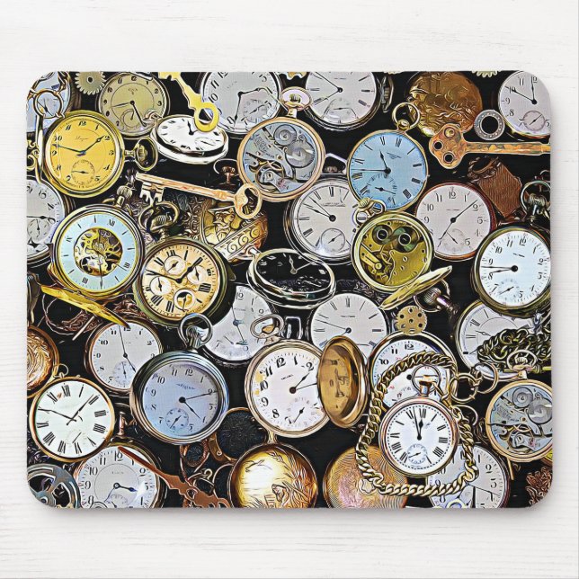 Steampunk Themed Pocket Watches, Gears, Clocks Mouse Mat (Front)
