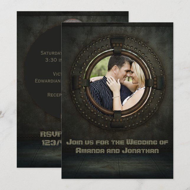 Steampunk themed Wedding add photo Invitation (Front/Back)