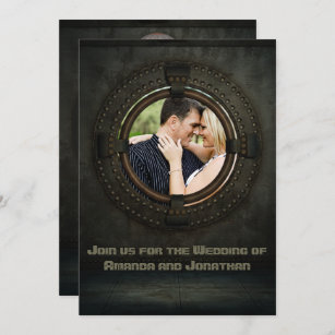 Steampunk themed Wedding add photo Invitation