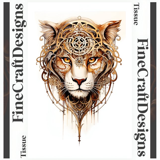 Steampunk Tiger Metallic Wheels Decoupage R 136 Tissue Paper (Creator Uploaded)